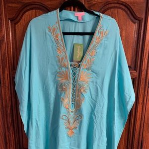 Lily Pulitzer Aqua/Gold coverup NWT Size L/XL